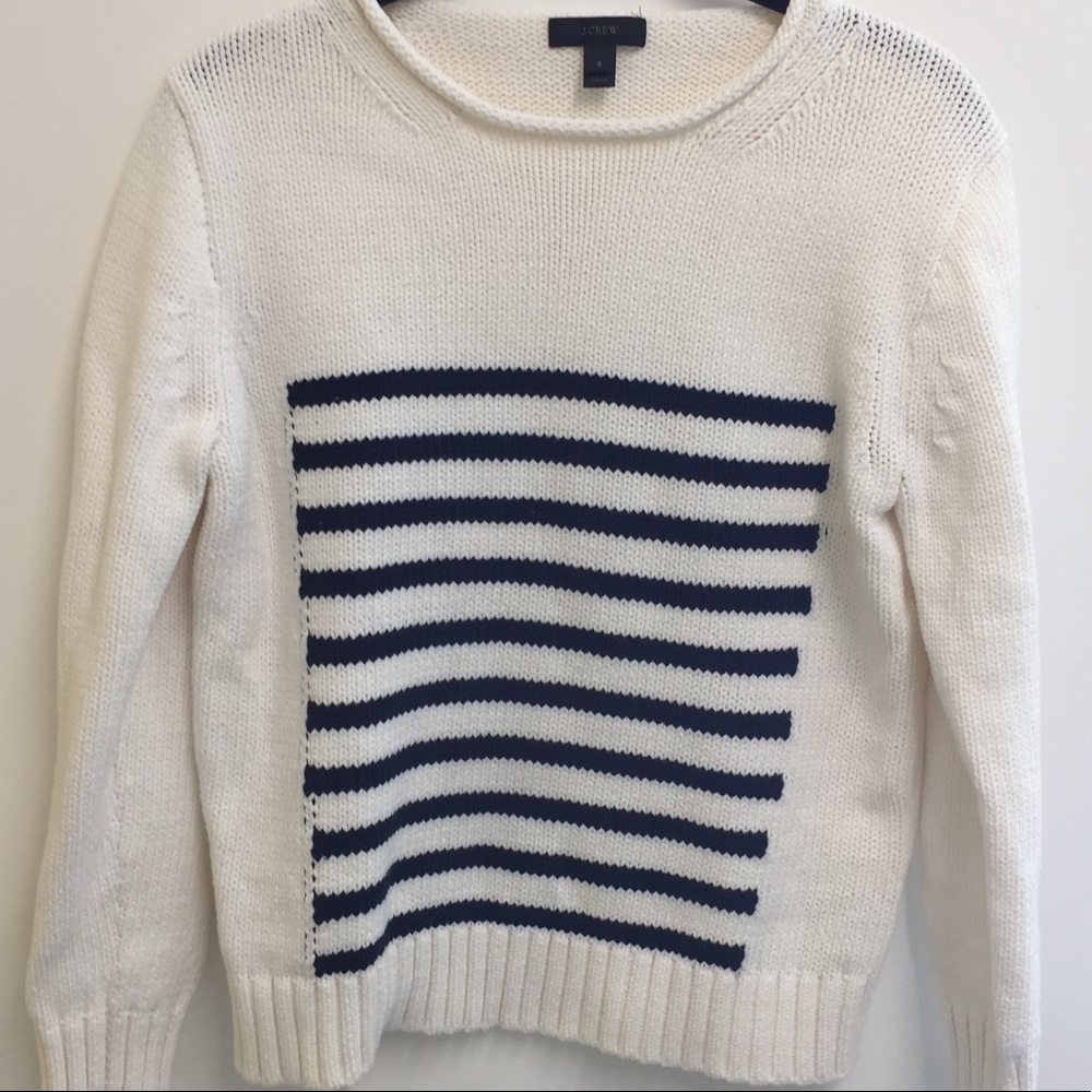 J. Crew White and Navy Striped Sweater